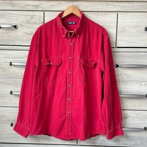 Cherokee heavy cotton gorgeous red distressed button down shirt women’s size M